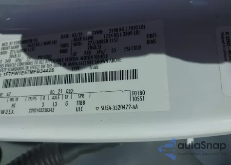 2021 Ford F-150 Lariat from USA, damaged, VIN 1FTFW1E57MFB34428